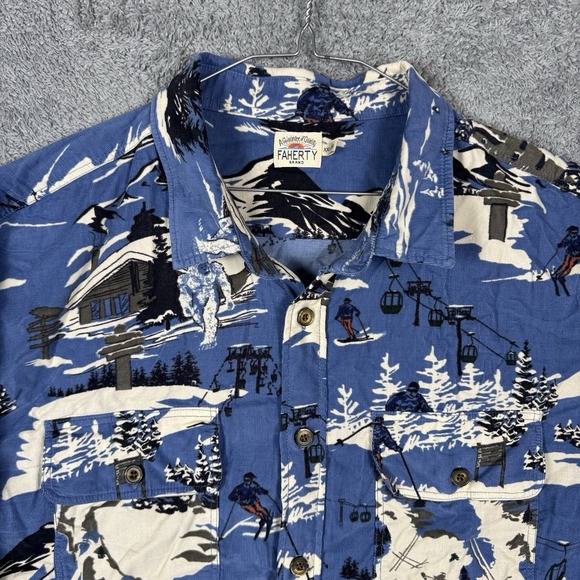Faherty Corduroy Shirt Mens 2XL All Over Print Winter Ski Hike Mountain Snow - Picture 5 of 16